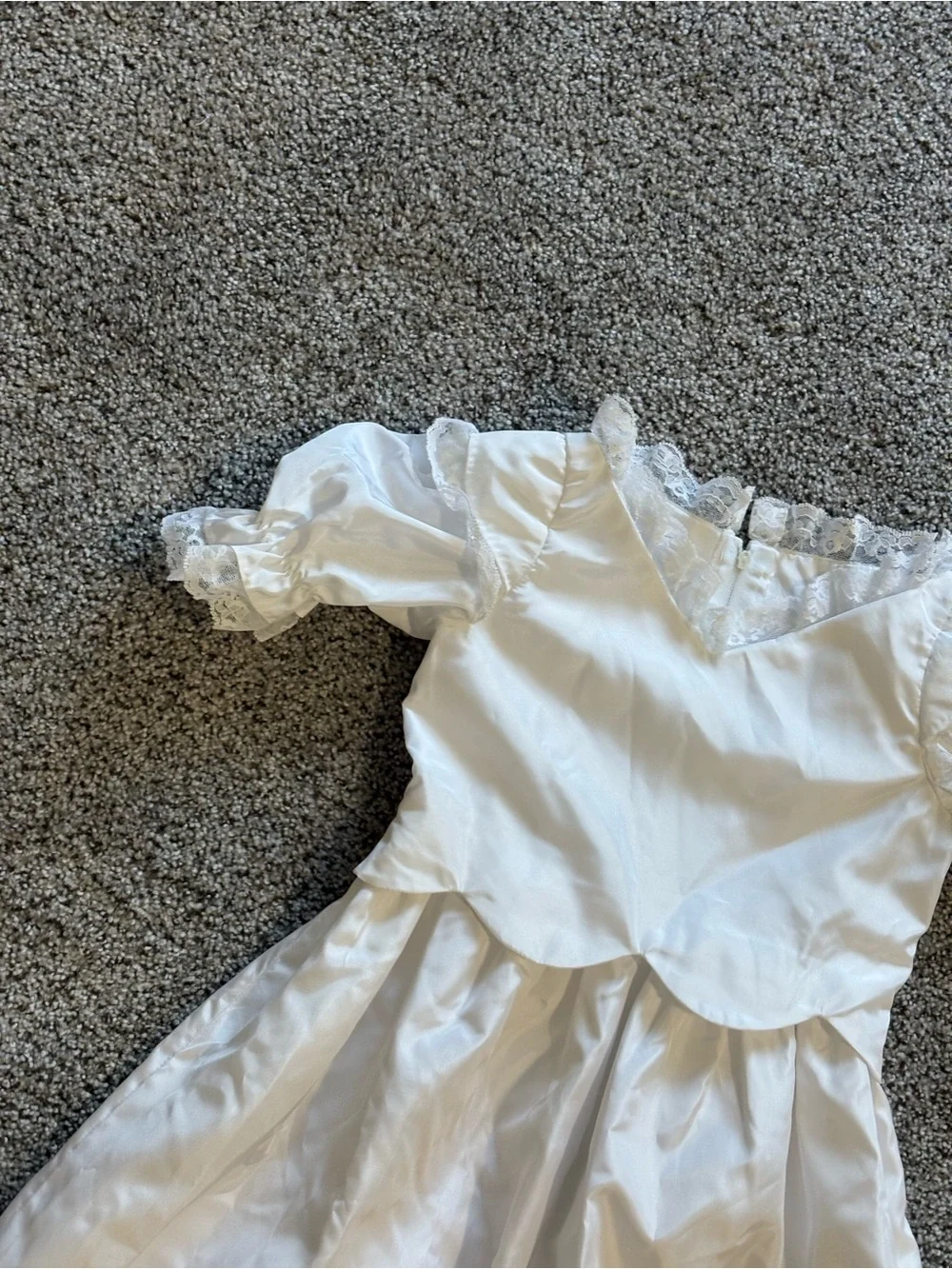 Vintage White Lace Trim Flower Girls' Satin Dress